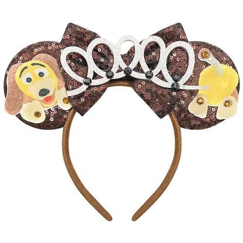 Bolonar Mausohren Stirnband für Damen – Braunes Pailletten Stirnband im Disney-Stil