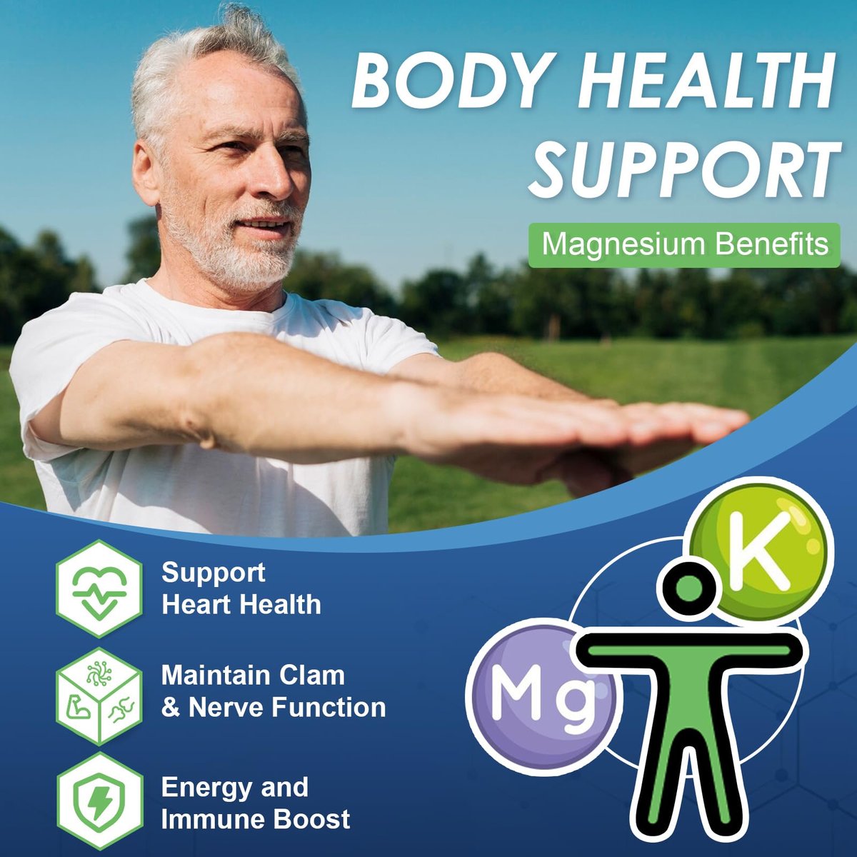 NATURE TARGET Magnesium Glycinat 500mg, cheliertes Magnesium mit Zink & Vitamin D3 für Muskeln, Nerven & Knochen, Unterstützung der Herzgesundheit & Beinkrämpfe, Stärkung des Immunsystems - 120 Kapseln