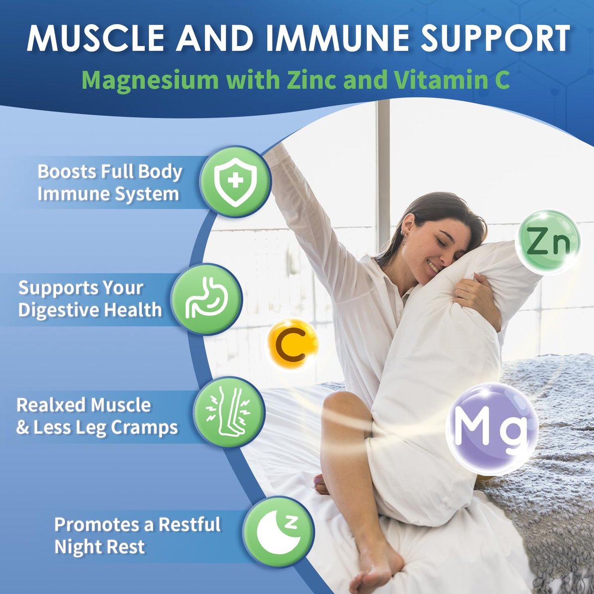 NATURE TARGET Magnesium Glycinat 500mg, cheliertes Magnesium mit Zink & Vitamin D3 für Muskeln, Nerven & Knochen, Unterstützung der Herzgesundheit & Beinkrämpfe, Stärkung des Immunsystems - 120 Kapseln