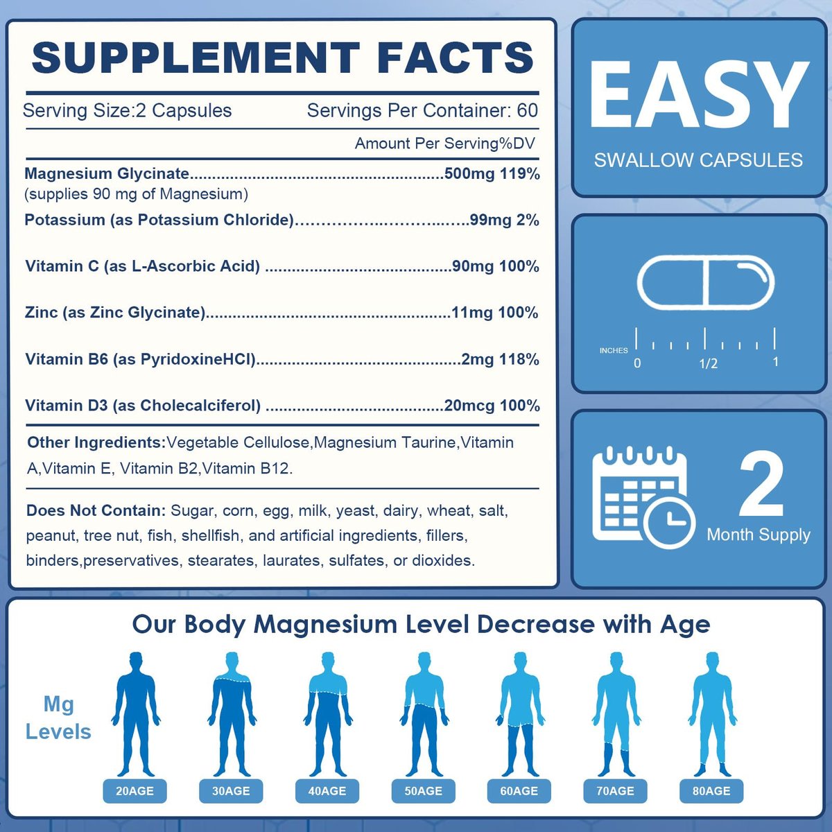 NATURE TARGET Magnesium Glycinat 500mg, cheliertes Magnesium mit Zink & Vitamin D3 für Muskeln, Nerven & Knochen, Unterstützung der Herzgesundheit & Beinkrämpfe, Stärkung des Immunsystems - 120 Kapseln