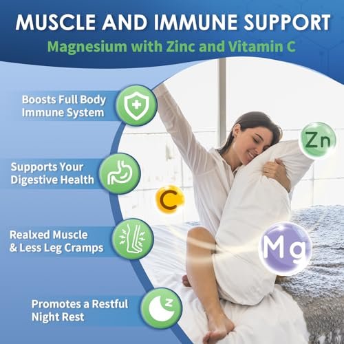 NATURE TARGET Magnesium Glycinat 500mg, cheliertes Magnesium mit Zink & Vitamin D3 für Muskeln, Nerven & Knochen, Unterstützung der Herzgesundheit & Beinkrämpfe, Stärkung des Immunsystems - 120 Kapseln