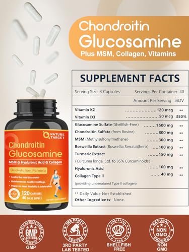 NATURE TARGET Glucosamin Chondroitin – Gelenkergänzung für Frauen & Männer, mit MSM, Kollagen, ohne Schalentiere, 120 Kapseln
