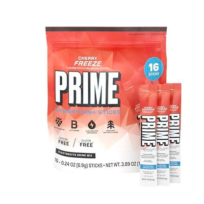 PRIME HYDRATION+ Elektrolyt-Pulversticks, Cherry Freeze, Zuckerfreies Hydrationsgetränk mit Kalium, Magnesium & B-Vitaminen, Koffeinfrei, 16 Sticks