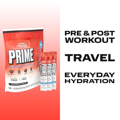 PRIME HYDRATION+ Elektrolyt-Pulversticks, Cherry Freeze, Zuckerfreies Hydrationsgetränk mit Kalium, Magnesium & B-Vitaminen, Koffeinfrei, 16 Sticks