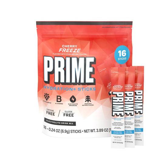 PRIME HYDRATION+ Elektrolyt-Pulversticks, Cherry Freeze, Zuckerfreies Hydrationsgetränk mit Kalium, Magnesium & B-Vitaminen, Koffeinfrei, 16 Sticks