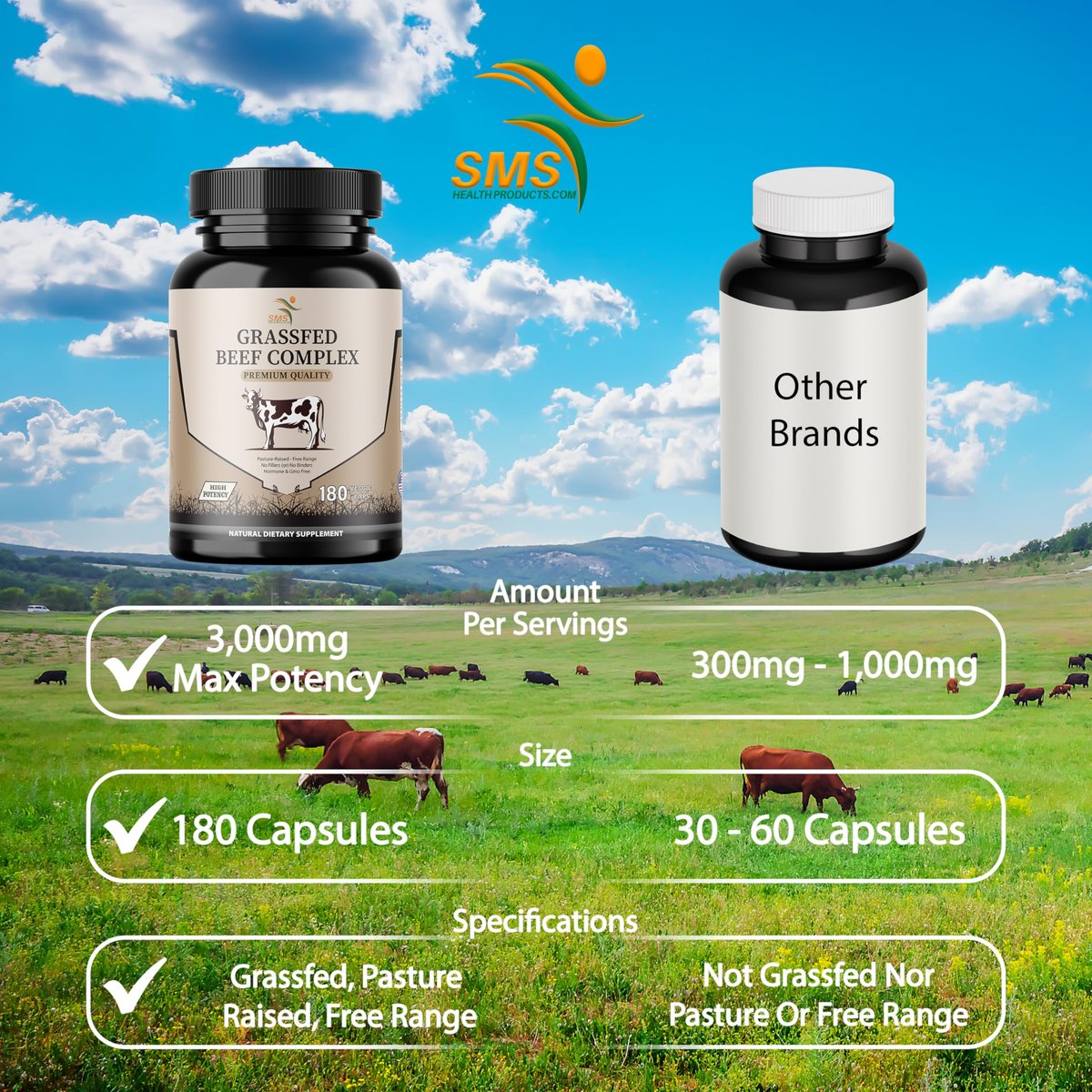 Rinderorgan-Präparat – Weidehaltung & Grasfütterung – 3000mg Rinderleber, Herz, Niere, Bauchspeicheldrüse, Milz (180 Kapseln) – Ganzkörper-Wohlbefinden & Leistung
