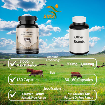 Rinderorgan-Präparat – Weidehaltung & Grasfütterung – 3000mg Rinderleber, Herz, Niere, Bauchspeicheldrüse, Milz (180 Kapseln) – Ganzkörper-Wohlbefinden & Leistung