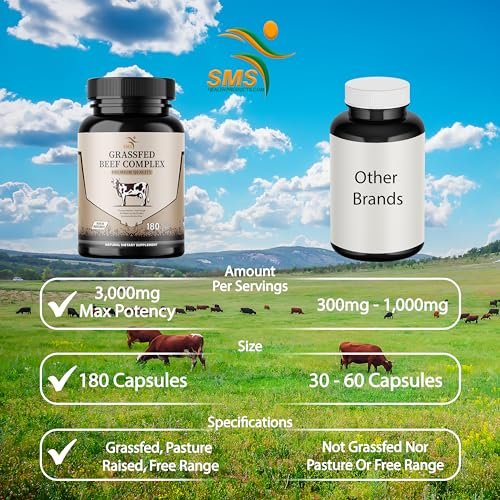 Rinderorgan-Präparat – Weidehaltung & Grasfütterung – 3000mg Rinderleber, Herz, Niere, Bauchspeicheldrüse, Milz (180 Kapseln) – Ganzkörper-Wohlbefinden & Leistung