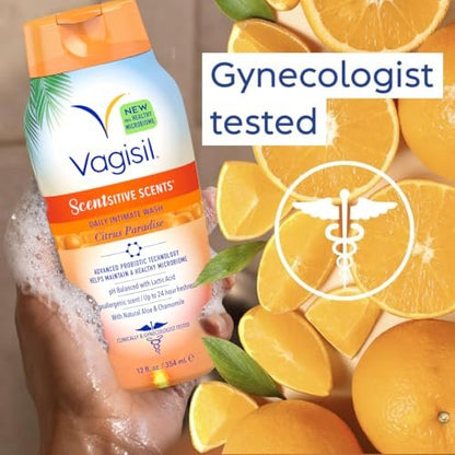 Vagisil Intimwaschgel für die Intimhygiene, Scentsitive Scents, pH-ausgeglichen und gynäkologisch getestet, Citrus Paradise, 355 ml (1er-Pack)