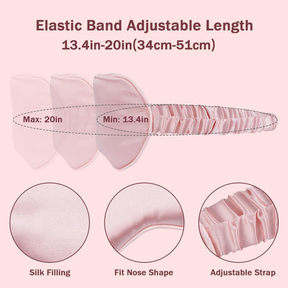 Amrules Schlafmaske Set mit 2 Stück, verstellbare Seiden-Augenmaske für erholsamen Schlaf, weiche Schlafbrille für Frauen, ideal zur Lichtblockierung, Reduzierung von Schwellungen und Verbesserung der Schlafqualität (Rosa & Schwarz)