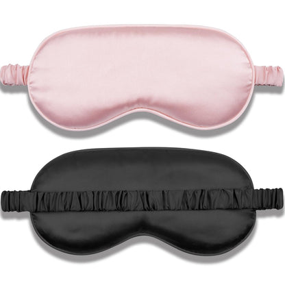 Amrules Schlafmaske Set mit 2 Stück, verstellbare Seiden-Augenmaske für erholsamen Schlaf, weiche Schlafbrille für Frauen, ideal zur Lichtblockierung, Reduzierung von Schwellungen und Verbesserung der Schlafqualität (Rosa & Schwarz)