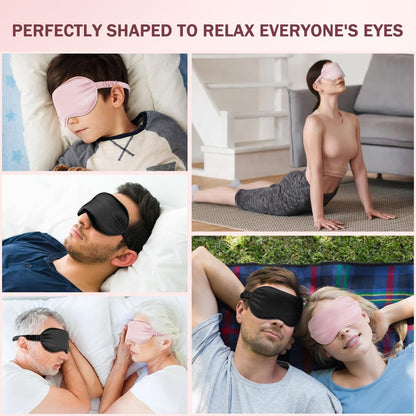 Amrules Schlafmaske Set mit 2 Stück, verstellbare Seiden-Augenmaske für erholsamen Schlaf, weiche Schlafbrille für Frauen, ideal zur Lichtblockierung, Reduzierung von Schwellungen und Verbesserung der Schlafqualität (Rosa & Schwarz)