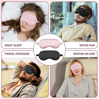 Amrules Schlafmaske Set mit 2 Stück, verstellbare Seiden-Augenmaske für erholsamen Schlaf, weiche Schlafbrille für Frauen, ideal zur Lichtblockierung, Reduzierung von Schwellungen und Verbesserung der Schlafqualität (Rosa & Schwarz)