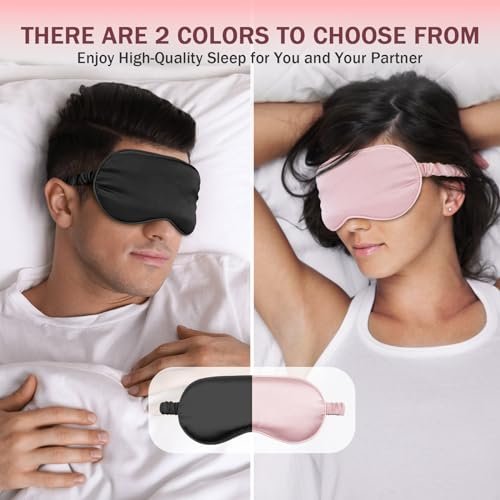 Amrules Schlafmaske Set mit 2 Stück, verstellbare Seiden-Augenmaske für erholsamen Schlaf, weiche Schlafbrille für Frauen, ideal zur Lichtblockierung, Reduzierung von Schwellungen und Verbesserung der Schlafqualität (Rosa & Schwarz)