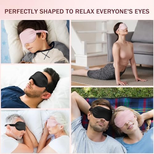 Amrules Schlafmaske Set mit 2 Stück, verstellbare Seiden-Augenmaske für erholsamen Schlaf, weiche Schlafbrille für Frauen, ideal zur Lichtblockierung, Reduzierung von Schwellungen und Verbesserung der Schlafqualität (Rosa & Schwarz)