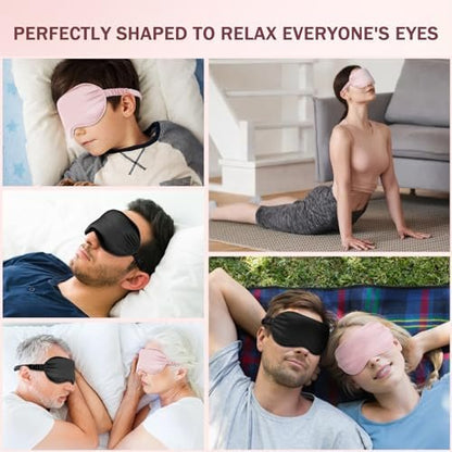 Amrules Schlafmaske Set mit 2 Stück, verstellbare Seiden-Augenmaske für erholsamen Schlaf, weiche Schlafbrille für Frauen, ideal zur Lichtblockierung, Reduzierung von Schwellungen und Verbesserung der Schlafqualität (Rosa & Schwarz)