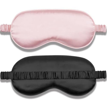Amrules Schlafmaske Set mit 2 Stück, verstellbare Seiden-Augenmaske für erholsamen Schlaf, weiche Schlafbrille für Frauen, ideal zur Lichtblockierung, Reduzierung von Schwellungen und Verbesserung der Schlafqualität (Rosa & Schwarz)
