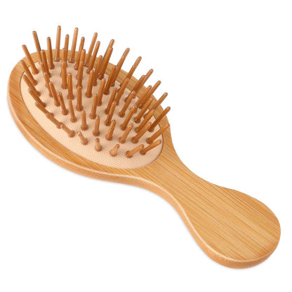 Natürliche Bambusbürste, Mini-Paddle-Entwirrungsbürste, tragbare Bambusborsten-Kopfhautmassagebürste, antistatische Taschen-Holzreisebürste für Frauen, Männer und Kinder mit dickem, feinem, lockigem und trockenem Haar
