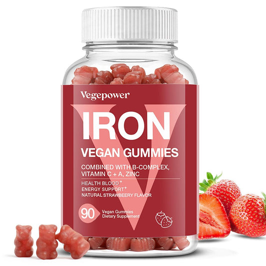 VEGEPOWER Eisen Gummibärchen für Frauen & Kinder - Multivitamin mit Vitamin C für Energieunterstützung, leckere Eisen-Vitamine mit Vitamin C für maximale Aufnahme - Vegan, Erdbeer 90 Stück