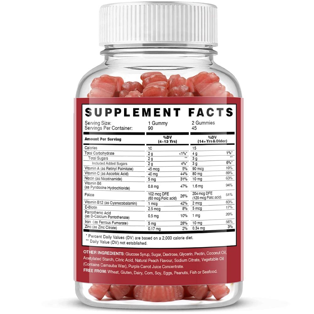 VEGEPOWER Eisen Gummibärchen für Frauen & Kinder - Multivitamin mit Vitamin C für Energieunterstützung, leckere Eisen-Vitamine mit Vitamin C für maximale Aufnahme - Vegan, Erdbeer 90 Stück
