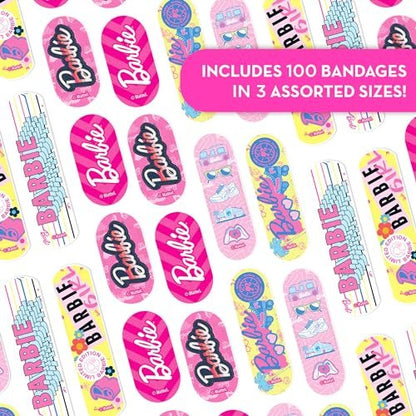 Smart Care Barbie Pflaster-Set für Kinder, 100 bunte Pflaster in verschiedenen Größen, inklusive Sammeldose im Barbie-Design