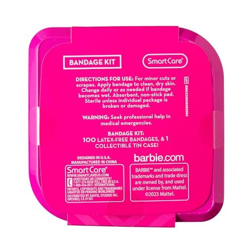 Smart Care Barbie Pflaster-Set für Kinder, 100 bunte Pflaster in verschiedenen Größen, inklusive Sammeldose im Barbie-Design
