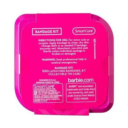 Smart Care Barbie Pflaster-Set für Kinder, 100 bunte Pflaster in verschiedenen Größen, inklusive Sammeldose im Barbie-Design