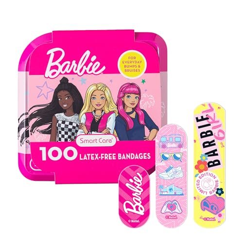 Smart Care Barbie Pflaster-Set für Kinder, 100 bunte Pflaster in verschiedenen Größen, inklusive Sammeldose im Barbie-Design
