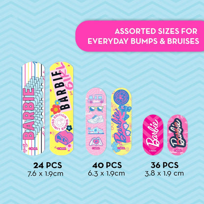 Smart Care Barbie Pflaster-Set für Kinder, 100 bunte Pflaster in verschiedenen Größen, inklusive Sammeldose im Barbie-Design