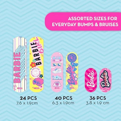 Smart Care Barbie Pflaster-Set für Kinder, 100 bunte Pflaster in verschiedenen Größen, inklusive Sammeldose im Barbie-Design