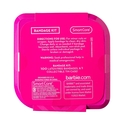 Smart Care Barbie Pflaster-Set für Kinder, 100 bunte Pflaster in verschiedenen Größen, inklusive Sammeldose im Barbie-Design