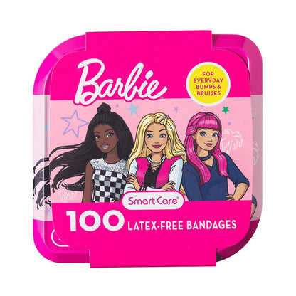 Smart Care Barbie Pflaster-Set für Kinder, 100 bunte Pflaster in verschiedenen Größen, inklusive Sammeldose im Barbie-Design