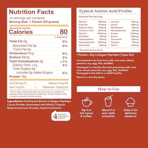 Further Food Schokoladen-Collagen-Peptide-Pulver mit Reishi-Pilz – 100 % grasgefüttert, hydrolysiert, Typ 1 & 3, 20 g Collagen pro Portion, unterstützt Haut, Haare, Nägel & Gelenke, Stick-Packs, 9,74 Unzen