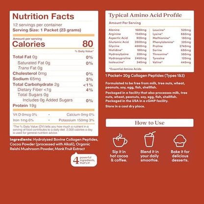 Further Food Schokoladen-Collagen-Peptide-Pulver mit Reishi-Pilz – 100 % grasgefüttert, hydrolysiert, Typ 1 & 3, 20 g Collagen pro Portion, unterstützt Haut, Haare, Nägel & Gelenke, Stick-Packs, 9,74 Unzen