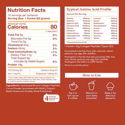 Further Food Schokoladen-Collagen-Peptide-Pulver mit Reishi-Pilz – 100 % grasgefüttert, hydrolysiert, Typ 1 & 3, 20 g Collagen pro Portion, unterstützt Haut, Haare, Nägel & Gelenke, Stick-Packs, 9,74 Unzen