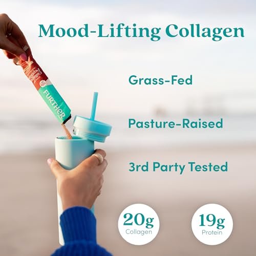Further Food Schokoladen-Collagen-Peptide-Pulver mit Reishi-Pilz – 100 % grasgefüttert, hydrolysiert, Typ 1 & 3, 20 g Collagen pro Portion, unterstützt Haut, Haare, Nägel & Gelenke, Stick-Packs, 9,74 Unzen