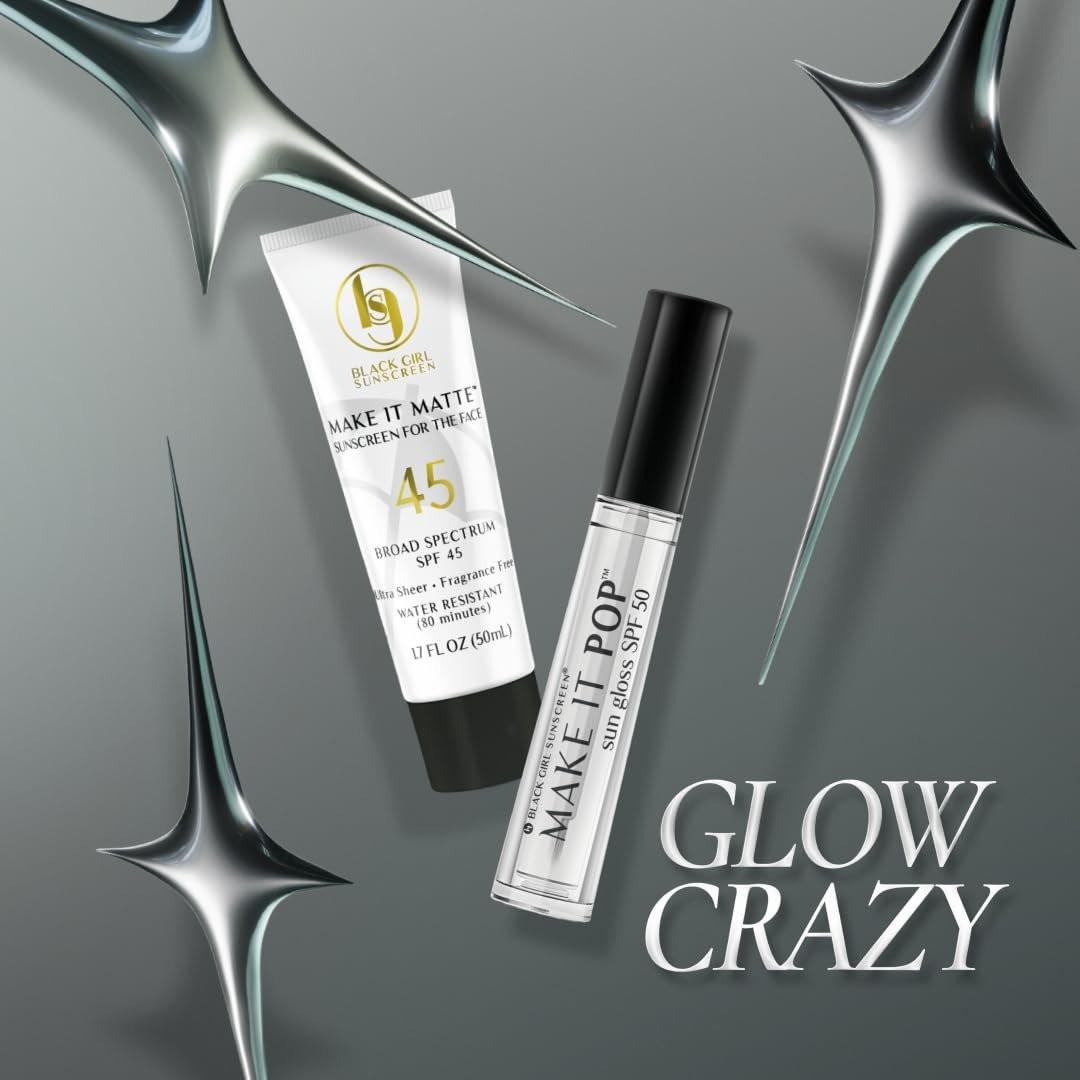 Black Girl Sunscreen Make It Matte SPF 45 & Make It Pop Sungloss – Sonnenschutz für Gesicht & Haut, SPF 50 Lip Gloss, Reisegröße, unter Make-up tragbar, kein weißer Schimmer für melaninreiche Haut – 2er-Pack