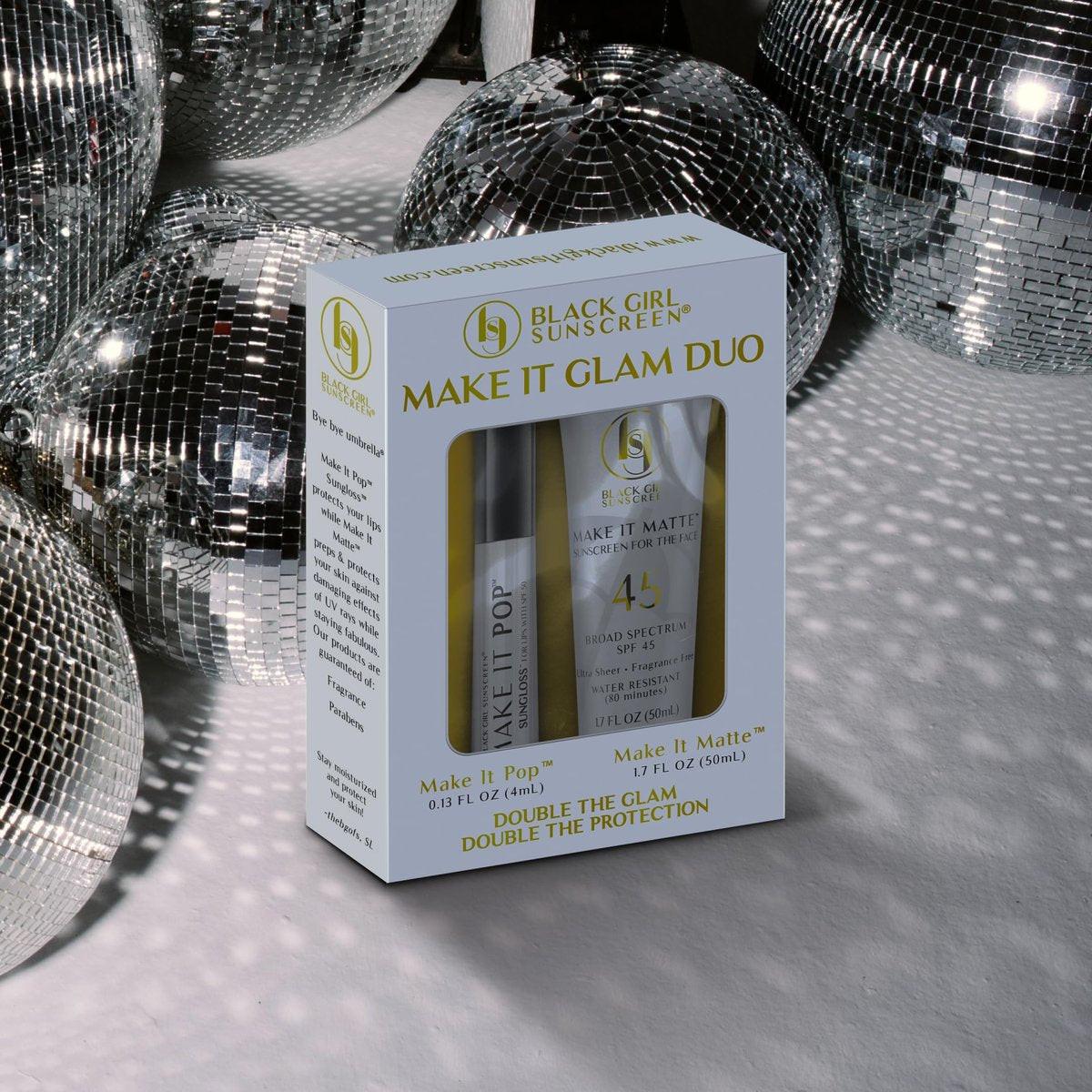 Black Girl Sunscreen Make It Matte SPF 45 & Make It Pop Sungloss – Sonnenschutz für Gesicht & Haut, SPF 50 Lip Gloss, Reisegröße, unter Make-up tragbar, kein weißer Schimmer für melaninreiche Haut – 2er-Pack