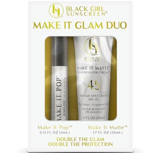 Black Girl Sunscreen Make It Matte SPF 45 & Make It Pop Sungloss – Sonnenschutz für Gesicht & Haut, SPF 50 Lip Gloss, Reisegröße, unter Make-up tragbar, kein weißer Schimmer für melaninreiche Haut – 2er-Pack