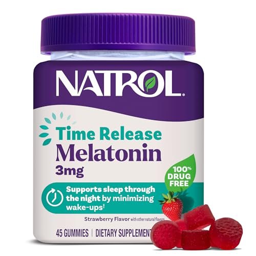 Natrol Zeitverzögerte Melatonin Gummis, Schlafunterstützung für Erwachsene, 3 mg Melatonin, 45 Erdbeer-Gummis, bis zu 45 Tage Versorgung