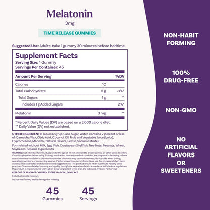 Natrol Zeitverzögerte Melatonin Gummis, Schlafunterstützung für Erwachsene, 3 mg Melatonin, 45 Erdbeer-Gummis, bis zu 45 Tage Versorgung
