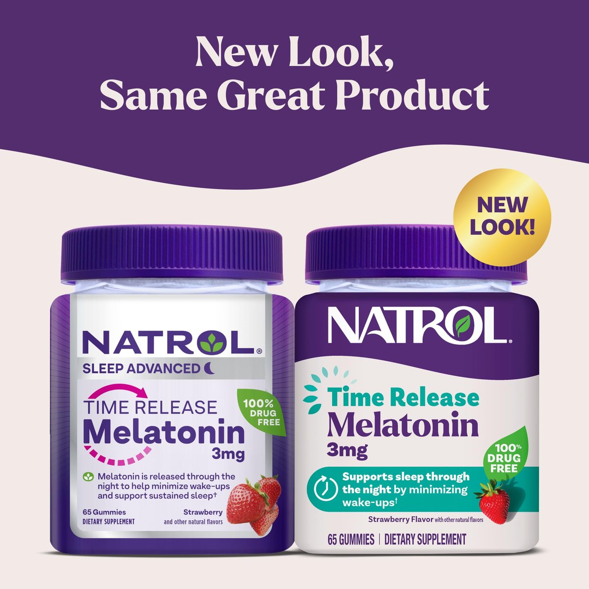 Natrol Time Release Melatonin Gummies – 3 mg Schlafunterstützung für Erwachsene, 65 Erdbeer-Gummis, bis zu 65 Tage Versorgung