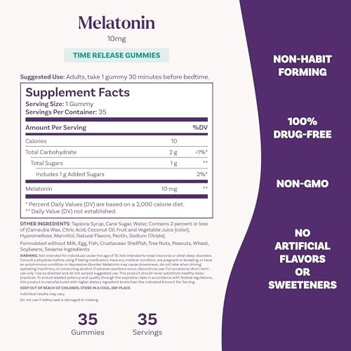 Natrol 10 mg Melatonin Gummies, Zeitfreisetzende Schlafgummis für Erwachsene, Minimiert Aufwachphasen, Erdbeergeschmack, 35 Stück, 35-Tage-Vorrat