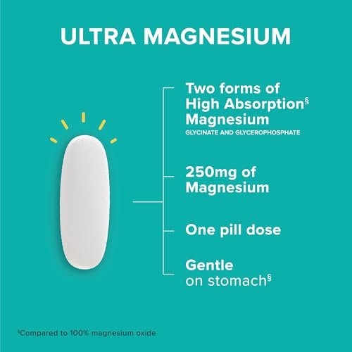 Qunol Magnesium Glycinat-Komplex, Magenschonend, 250mg pro Kapsel, Hochabsorbierendes Magnesium, Nahrungsergänzungsmittel für Nerven, Knochen und Muskeln, 60 Kapseln