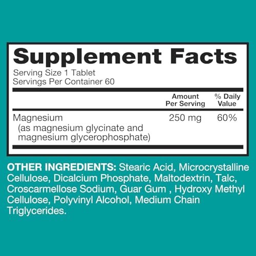 Qunol Magnesium Glycinat-Komplex, Magenschonend, 250mg pro Kapsel, Hochabsorbierendes Magnesium, Nahrungsergänzungsmittel für Nerven, Knochen und Muskeln, 60 Kapseln