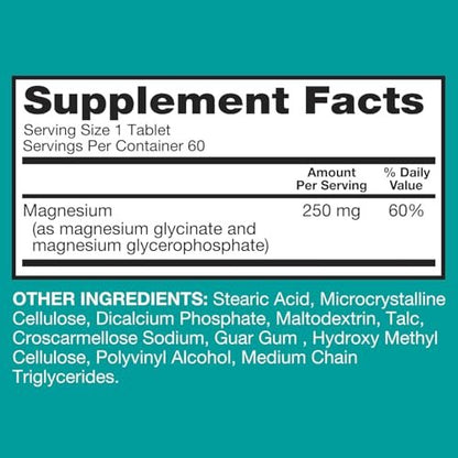 Qunol Magnesium Glycinat-Komplex, Magenschonend, 250mg pro Kapsel, Hochabsorbierendes Magnesium, Nahrungsergänzungsmittel für Nerven, Knochen und Muskeln, 60 Kapseln
