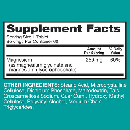Qunol Magnesium Glycinat-Komplex, Magenschonend, 250mg pro Kapsel, Hochabsorbierendes Magnesium, Nahrungsergänzungsmittel für Nerven, Knochen und Muskeln, 60 Kapseln