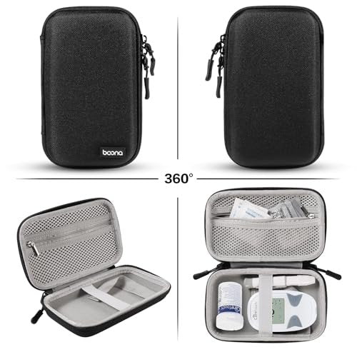 Diabetes Travel Case EVA Hartschale Diabetiker Tasche Organizer für Blutzuckermessgerät-Kit, Teststreifen, Lanzetten, Stechhilfe, Alkoholtupfer (Schwarz)