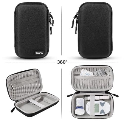 Diabetes Travel Case EVA Hartschale Diabetiker Tasche Organizer für Blutzuckermessgerät-Kit, Teststreifen, Lanzetten, Stechhilfe, Alkoholtupfer (Schwarz)