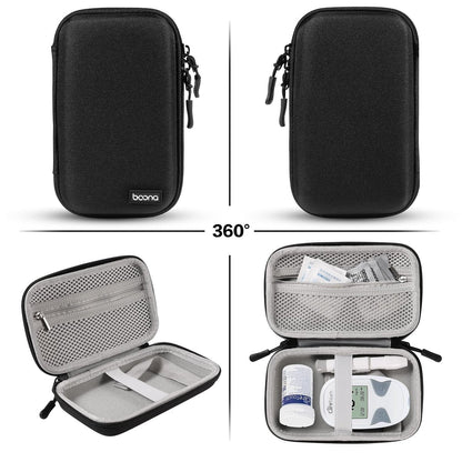 Diabetes Travel Case EVA Hartschale Diabetiker Tasche Organizer für Blutzuckermessgerät-Kit, Teststreifen, Lanzetten, Stechhilfe, Alkoholtupfer (Schwarz)